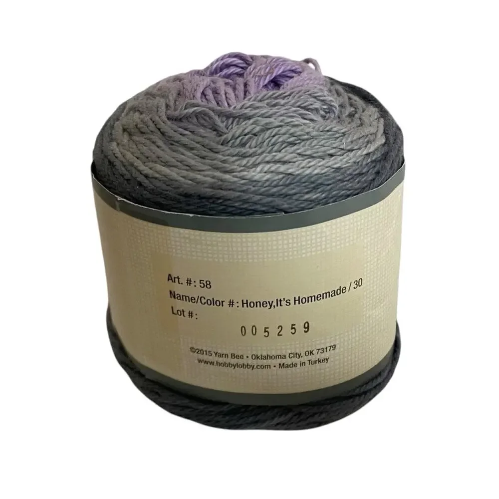 Yarn Bee Sugarwheel Cotton Yarn Honey It's Homemade Gray Purple 5oz 335 Yards
